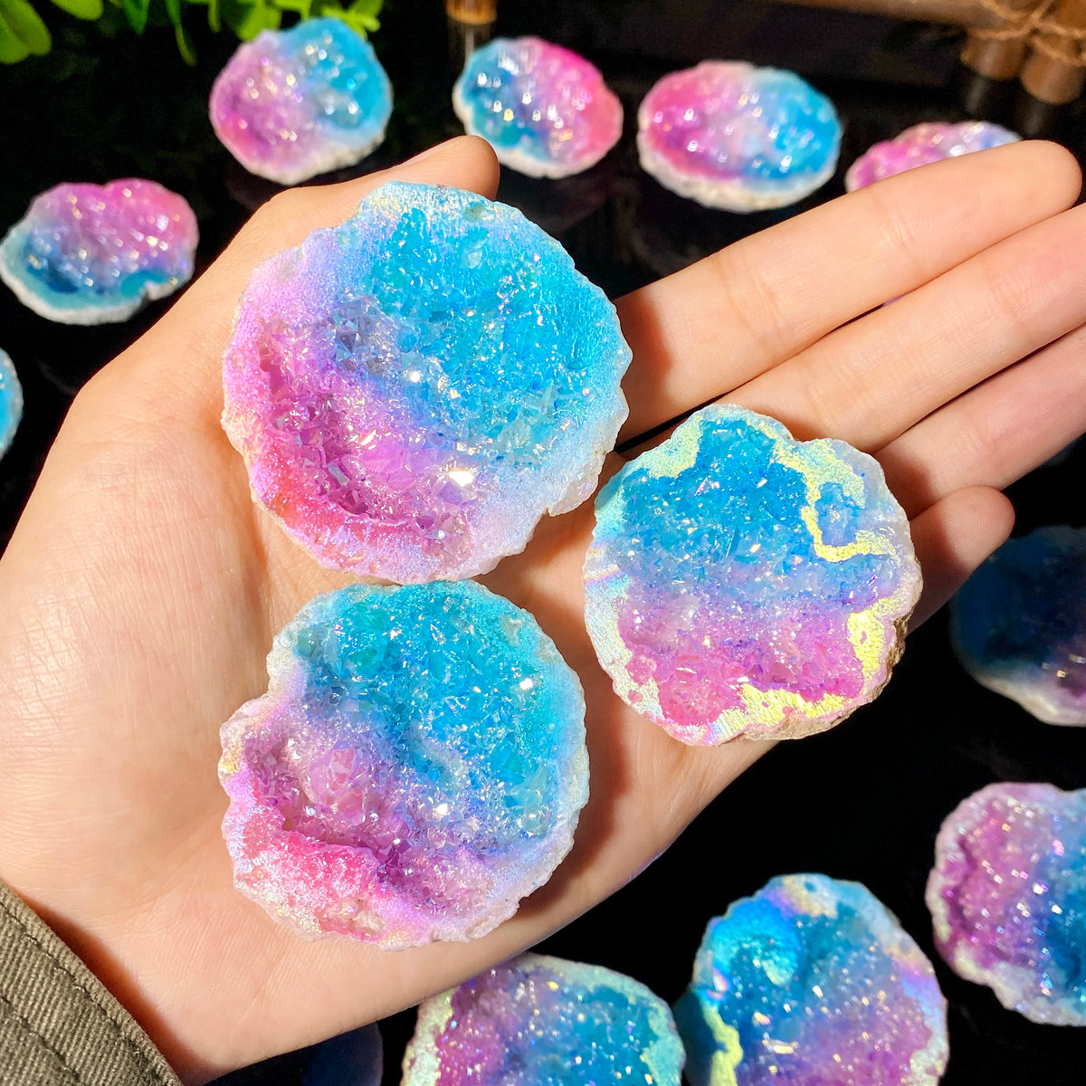 Aura White Agate Crystal Geode