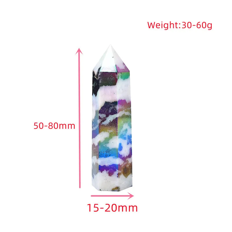 Natural Aura Zebra Quartz Crystal Obelisk