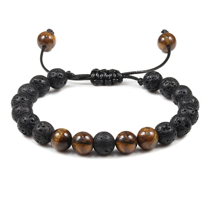 Natural Stone Tiger Eye Buddha Lava Meditation Bracelet