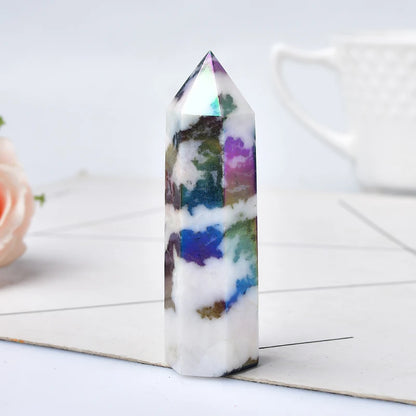 Natural Aura Zebra Quartz Crystal Obelisk