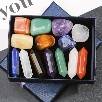 14-Piece Pointed Quartz Chakra Crystal Set