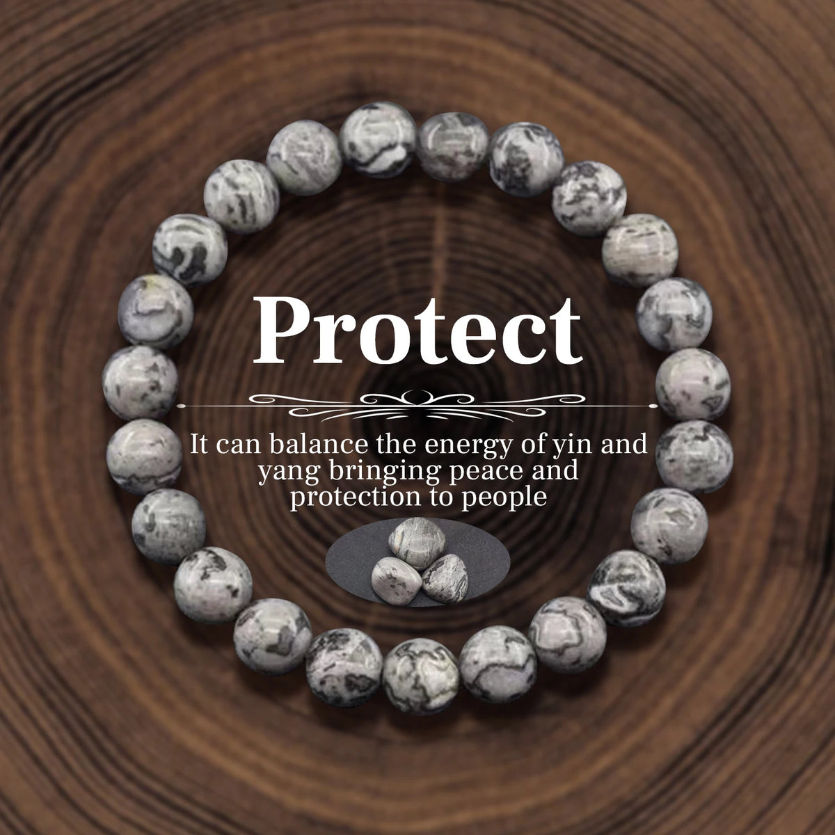Natural Stone 8mm Beaded Elastic Bracelet