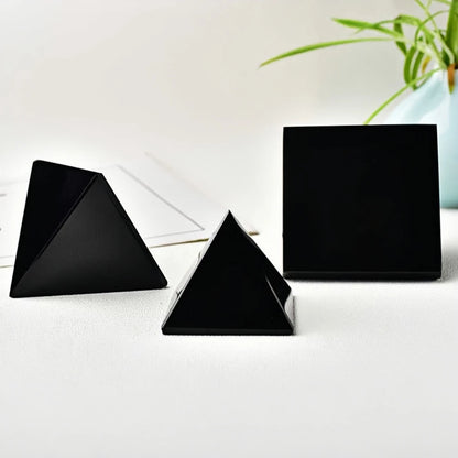 Natural Obsidian Pyramid Reiki Stone