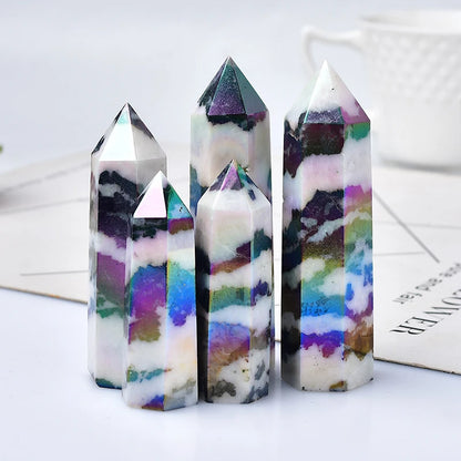 Natural Aura Zebra Quartz Crystal Obelisk