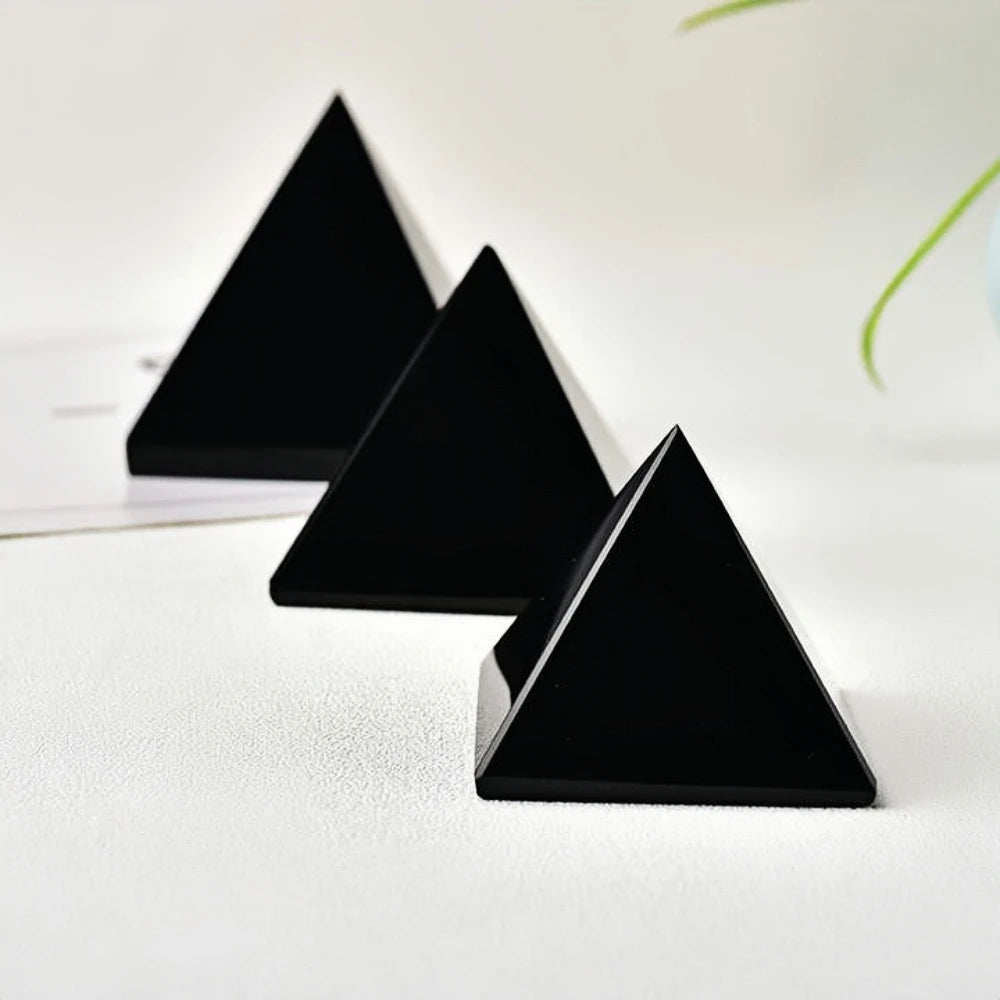 Natural Obsidian Pyramid Reiki Stone