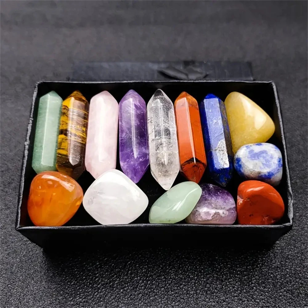 14-Piece Pointed Quartz Chakra Crystal Set