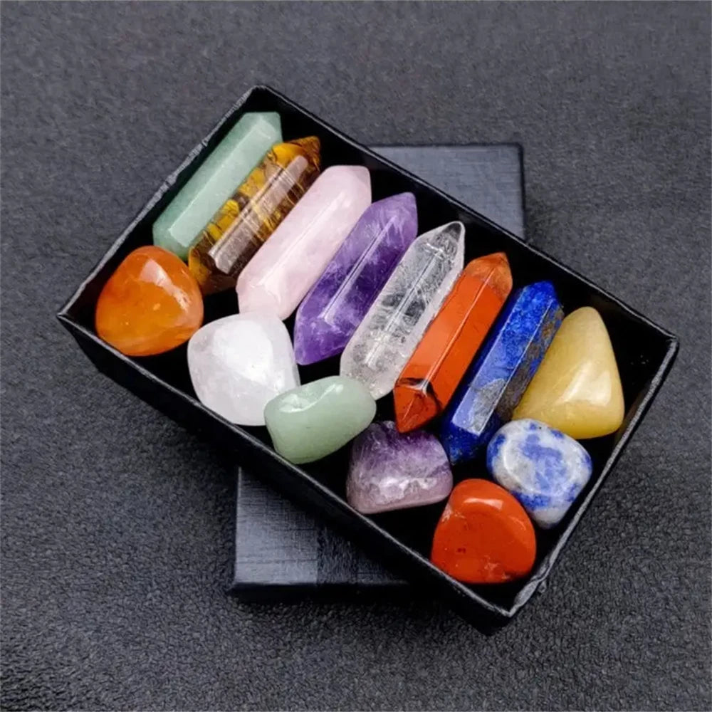 14-Piece Pointed Quartz Chakra Crystal Set