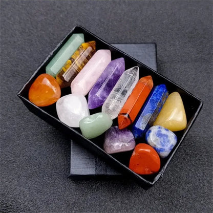 14-Piece Pointed Quartz Chakra Crystal Set