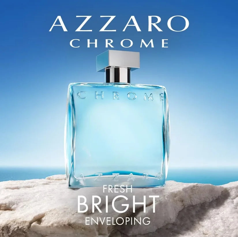 Azzaro Chrome Eau De Toilette - Fresh Aquatic Mens Cologne - Citrus, Woody, Musky Fragrance - Fresh Notes of Bergamot - Everyday Wear - Classic Summer Beach Scent - Luxury Perfumes for Men