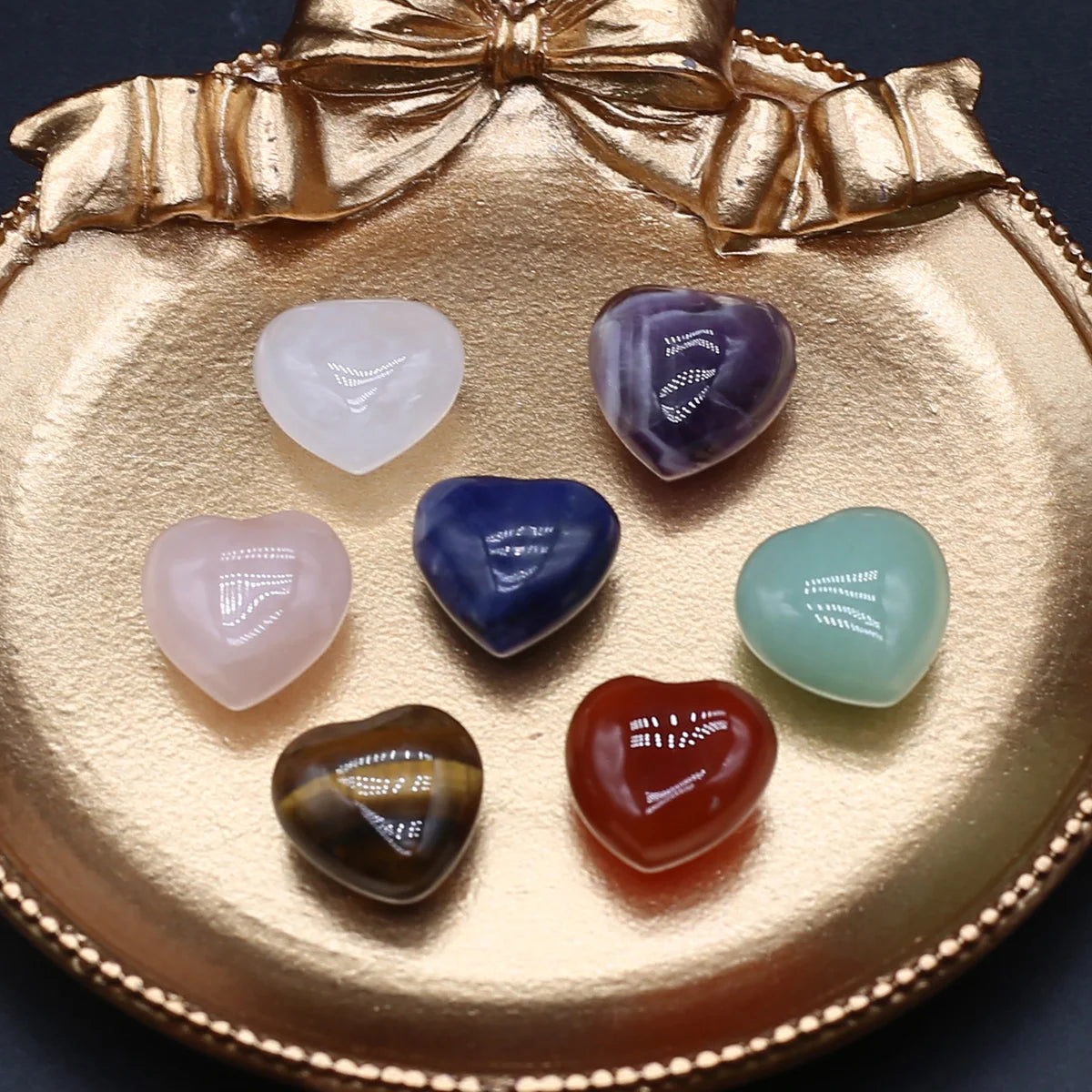 7-Piece Natural Agate Heart Crystal Beads