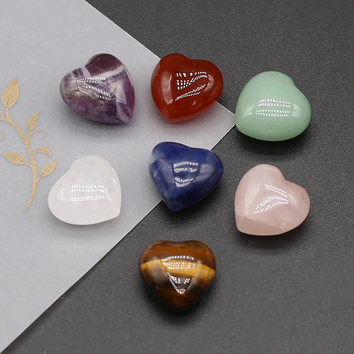7-Piece Natural Agate Heart Crystal Beads