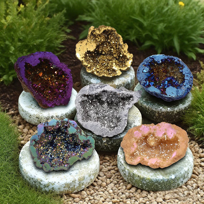 Titanium Coated Natural Crystal Cluster Set